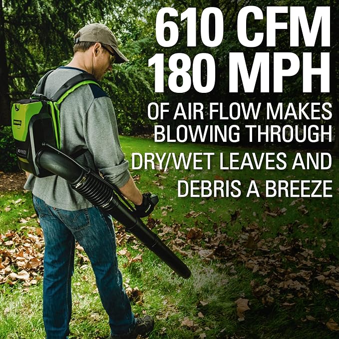 Greenworks 80V (180 MPH / 610 CFM / 75+ Compatible Tools) Cordless Brushless Backpack Blower, Tool Only - LeafyLoom