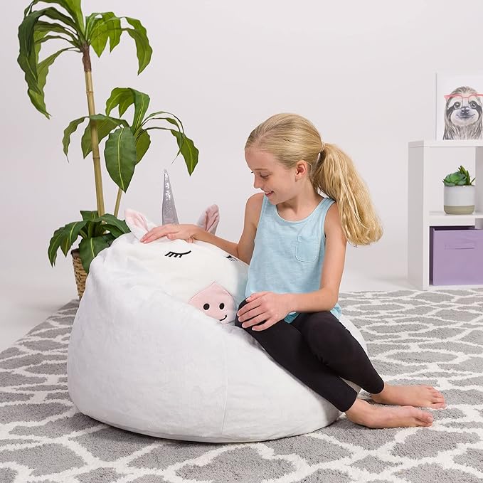 Posh Creations Cute Soft and Comfy Bean Bag Chair for Kids, Animal - Blue Narwal - LeafyLoom