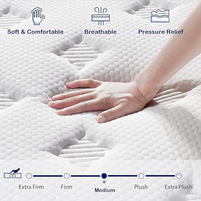 Queen Mattress - Upgrade Strengthen - 12 Inch Hybrid Queen Size Mattresses in a Box, Mattress Queen Size with Memory Foam and Independent Pocket Springs, Strong Edge Support, Release Pressure, Medium - LeafyLoom