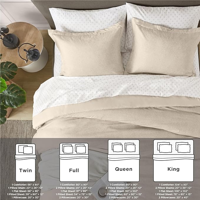 7 Pieces Beige Bedding Sets with Comforter, Modern Farmhouse Bed in a Bag Queen Size, Solid Lightweight Comforter Set with Sheets, Pillowcases & Shams - LeafyLoom