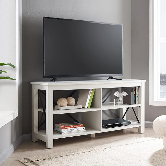 Henn&Hart Rectangular TV Stand for TV's up to 55" in White, TV Stands for the Living Room - LeafyLoom