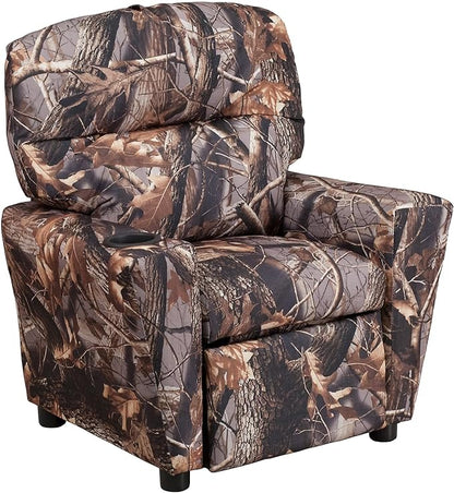 Flash Furniture Chandler Vinyl Kids Recliner with Cup Holder and Safety Recline, Contemporary Reclining Chair for Kids, Supports up to 90 lbs., Camouflage - LeafyLoom