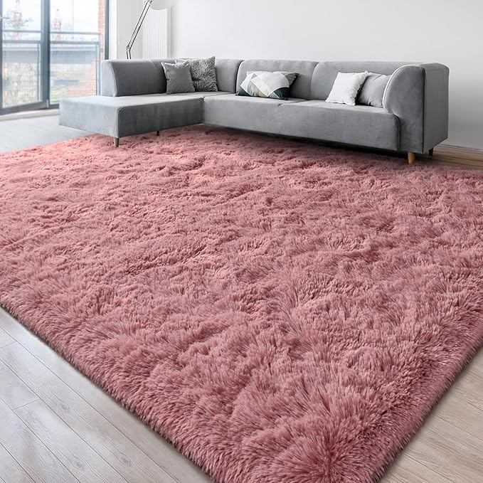 Super Soft Fluffy Shaggy Rugs for Living Room Bedroom, Fuzzy Plush Area Rugs for Girls Kids Room Nursery Home Decor, Furry Dorm Rug Cute Non-Slip Indoor Floor Carpet 6x9 Feet, Blush - LeafyLoom