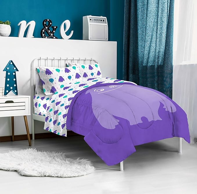 IF Imaginary Friends Twin Comforter Set - Purple 5 Piece Bed Set includes Sheet Set & Pillow Covers - Super Soft Kids Bedding Features Blue - LeafyLoom