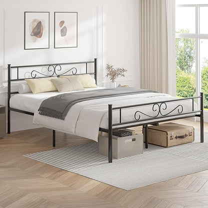 VECELO Full Size Bed Frame with Headboard, 14 Inch Metal Platform Mattress Foundation, No Box Spring Needed, Squeak Resistant, Easy Assembly, Matte Black - LeafyLoom