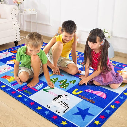 Terrug Kids Rugs ABC Alphabet Carpet Playmat, Word Educational Area Rug, Non Slip Cute Cartoon Daycare Supplies, Kids Gift for Playroom, Classroom, Bedroom and Nursery (3x5 Feet) - LeafyLoom