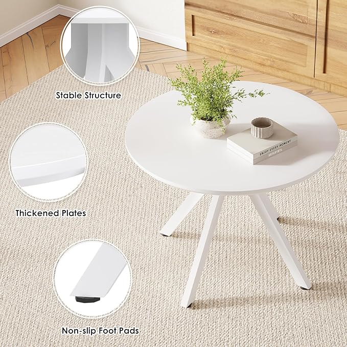 Farini White Dining Table for 4-6 Person,39" Round Wooden Dining Tabletop and Metal Frame for Home Kitchen Dining Desk (39 inch,100cm) - LeafyLoom