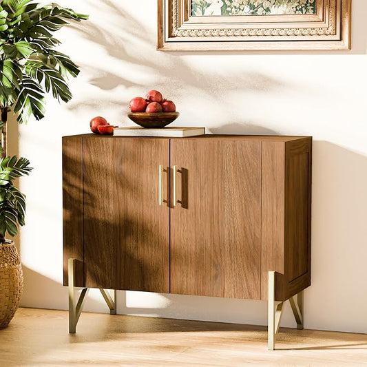 roomfitters 39” Sideboard Buffet Cabinet with Storage, Accent Cabinet with 2 Doors, Modern Mid-Century Credenza, Dark Walnut Furniture for Kitchen, Entryway, Living Room - LeafyLoom