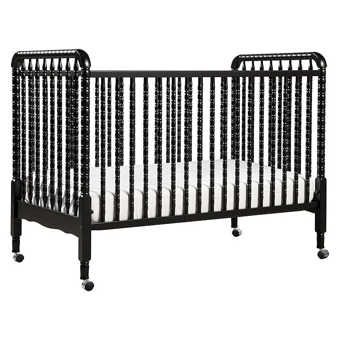 DaVinci Jenny Lind 3-in-1 Convertible Crib in Ebony, Removable Wheels, Greenguard Gold Certified - LeafyLoom