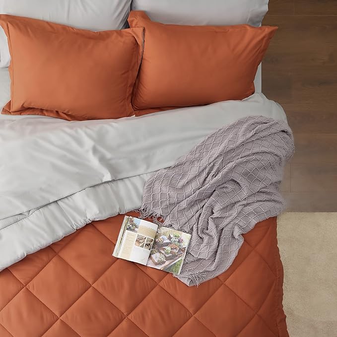 Bedsure Burnt Orange Twin XL Comforter Set - 5 Pieces Reversible Twin XL Bed in a Bag Twin XL Bed Set with Comforters, Sheets, Pillowcase & Sham, Twin XL Bedding Sets - LeafyLoom