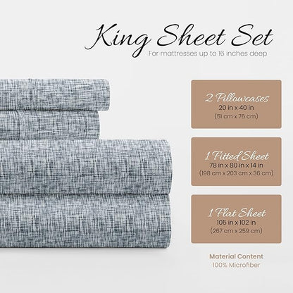 Linen Market 4 Piece King Bedding Sheet Set (Light Blue Chambray) - Sleep Better Than Ever with These Ultra-Soft & Cooling Bed Sheets for Your King Size Bed - Deep Pocket Fits 16" Mattress - LeafyLoom