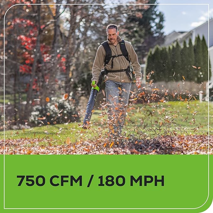 Greenworks 80V (750 CFM) Backpack Blower, 4.0Ah Battery and 4A Charger - LeafyLoom