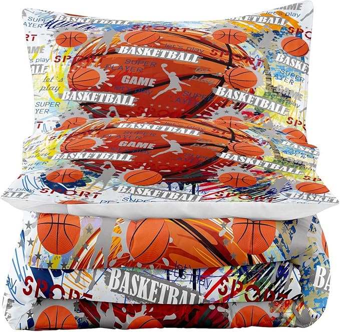 Tailor Shop Basketball Comforter Sets Full Size,Kids Bedding Sets for Boys,Basketball Bedding Sets for Boys Teens,Sport Comforter Sets with 1 Comforter 2 Pillowcases………… Pillowcases… - LeafyLoom