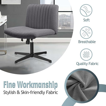 Armless Office Chair no Wheels, Ergonomic Wide Seat Swivel Desk Chair, Height Adjustable Cross Legged Comfortable Computer Chair for Living Room, Vanity Accent Chair Darkgray - LeafyLoom