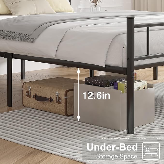 VECELO Full Size Bed Frame with Headboard, 14 Inch Metal Platform Mattress Foundation, No Box Spring Needed, Squeak Resistant, Easy Assembly, Matte Black - LeafyLoom