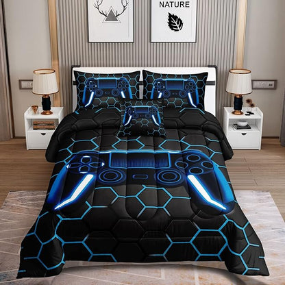 6 Pieces Gaming Bedding Set for Boys Gamer Comforter Set Queen Size,Game Controller Comforter for Boys Kids Teen 3D Gamepad Microfiber Bedding Sets 6 Pieces Bed in A Bag Sets H50022,Queen - LeafyLoom