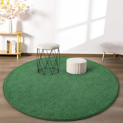 Round Area Rugs for Bedroom Living Room, 4x4 Green Super Soft Comfy Thickened Memory-Foam Indoor Circle Carpets, Modern Aesthetic Minimalist Carpet for Boys Girls Adults Nursery Home Décor - LeafyLoom