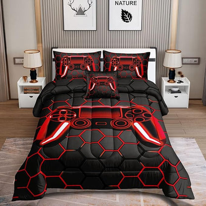 6 Pieces Gaming Bedding Set for Boys Gamer Comforter Set Queen Size,Game Controller Comforter for Boys Kids Adult 3D Gamepad Microfiber Bedding 6 Pieces Bed in A Bag Sets H50023,Queen - LeafyLoom