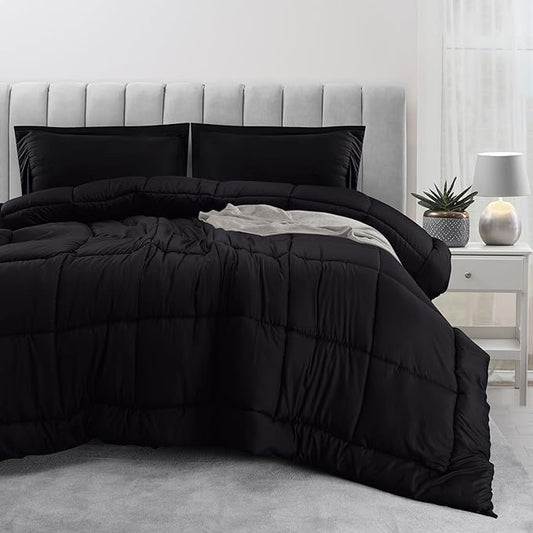 Utopia Bedding Queen Size Comforter Set with 2 Pillow Shams, Bedding Comforter Sets, Down Alternative Black Comforter, Soft and Comfortable, Machine Washable (Pack of 4) - LeafyLoom