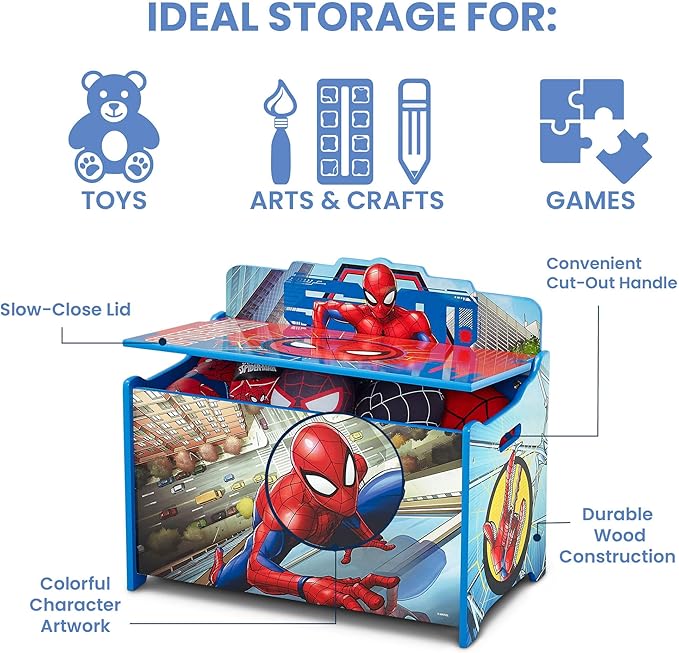 Delta Children Deluxe Toy Box, Spider-Man - LeafyLoom