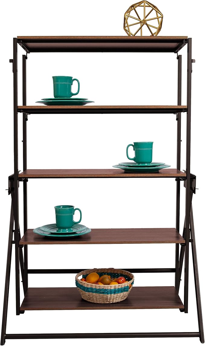 Origami modern 2 in 1 shelf to table Style, Organizer Deco Rack magically turn to a table/desk in a second,Fully assembled, Vintage Bronze/Oak/US patent pending (STT-VBWOAK) - LeafyLoom