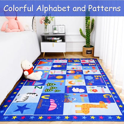 Terrug Kids Rugs ABC Alphabet Carpet Playmat, Word Educational Area Rug, Non Slip Cute Cartoon Daycare Supplies, Kids Gift for Playroom, Classroom, Bedroom and Nursery (4x6 Feet) - LeafyLoom