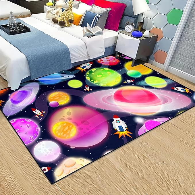 Solar System Rug - Space Rug Galaxy Area Rugs for Kids Bedroom Kids Play Rug Outer Space Carpet Space Rug for Boys Room Planet Carpet for Kids Space Themed Bedroom Decor,3'×4' - LeafyLoom