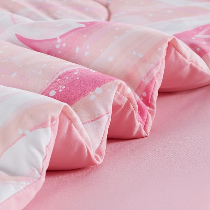 SLEEP ZONE Kids Bedding Comforter Set Full/Queen Size - 7 Pieces Super Cute & Soft Bedding Sets & Collections with Comforter, Sheet, Pillowcase & Sham - Fade Resistant Easy Care (Ice Cream Pink) - LeafyLoom