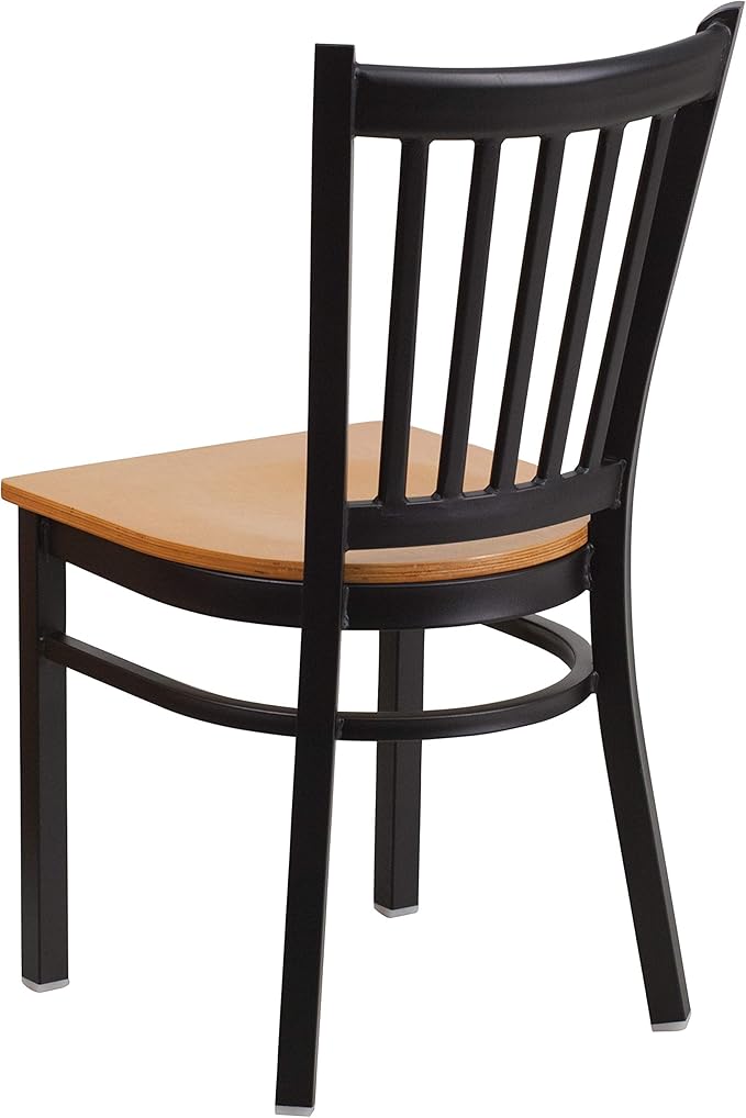 Flash Furniture 2 Pack HERCULES Series Black Vertical Back Metal Restaurant Chair - Natural Wood Seat - LeafyLoom