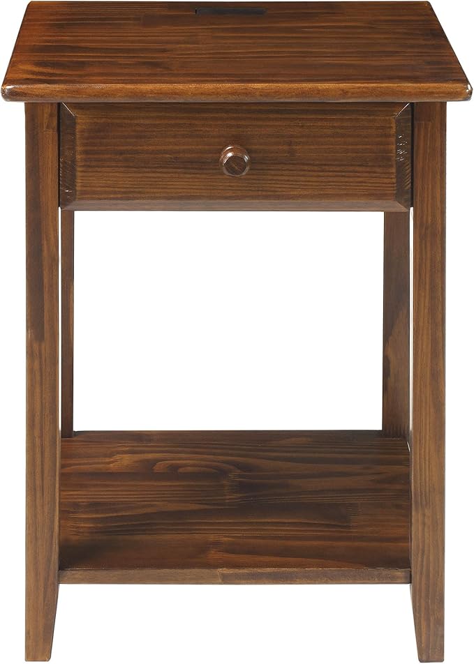 Casual Home Night Owl Nightstand with USB Ports-Warm Brown - LeafyLoom