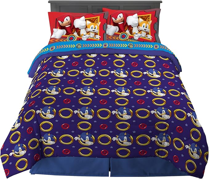 Franco Kids Bedding Super Soft Comforter and Sheet Set, 5 Piece Full Size, Sonic The Hedgehog, Anime - LeafyLoom