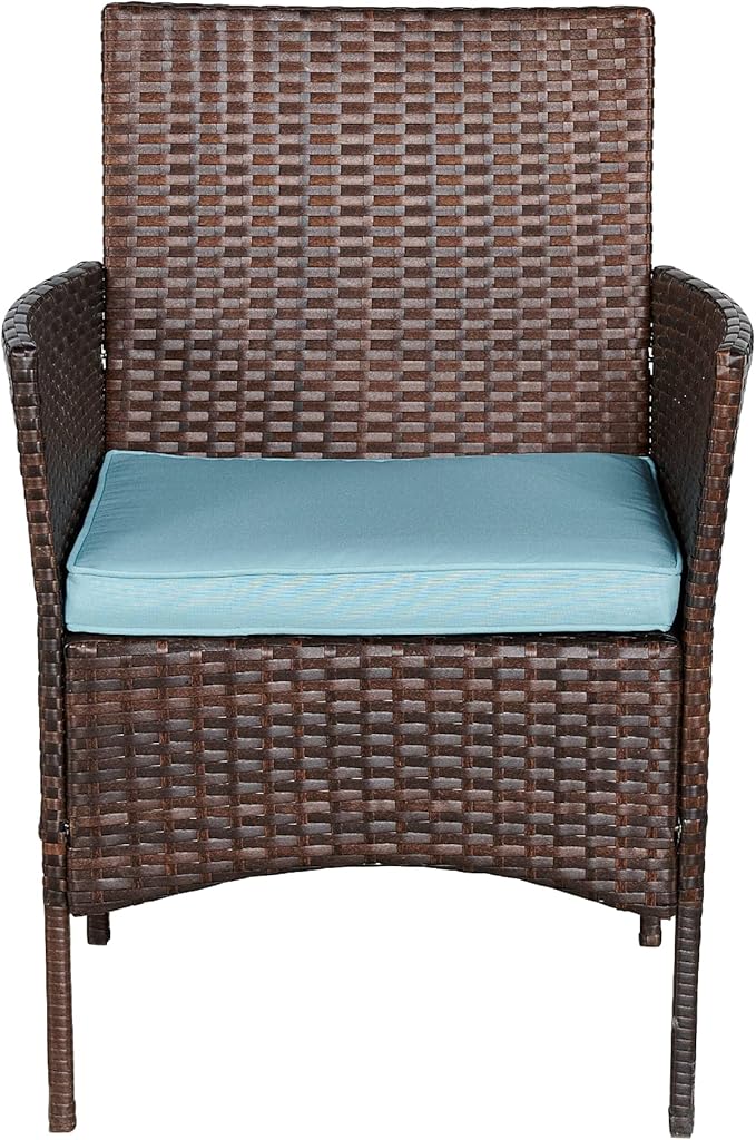 BTEXPERT Space Saving Outdoor Wicker Conversation 3 Piece Bistro Set Garden Patio Yard Porch Furniture Pe Rattan Two Chairs Cushions Side Storage Table Brown/Aqua Blue, OneSize - LeafyLoom