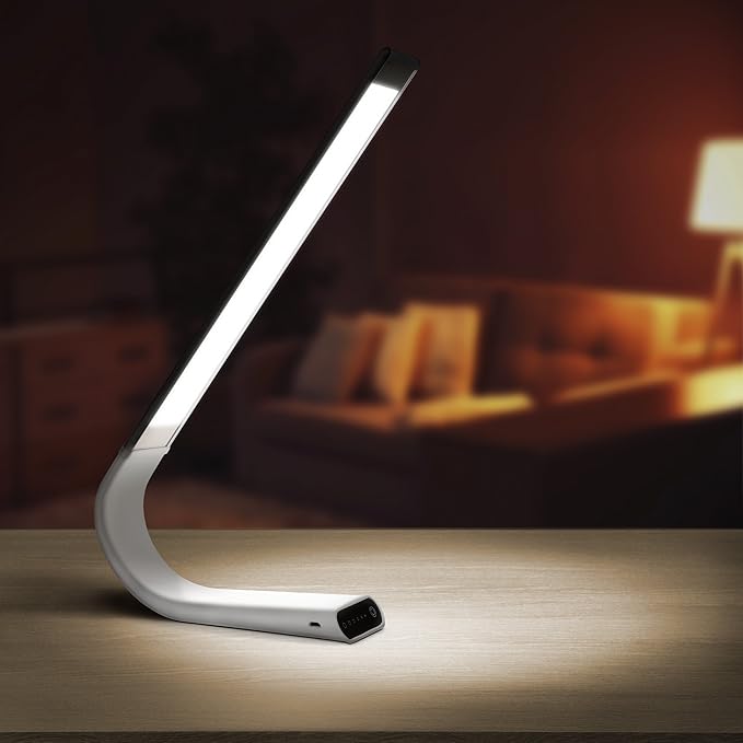 Luxe Cordless Eye Friendly LED Desk Lamp, USB Rechargeable up to 40 Hours of Continuous Light, Touch Control 6 Brightness Levels 3 Light Modes 360° Adjustable Modern Design Portable (Silver) (Silver) - LeafyLoom