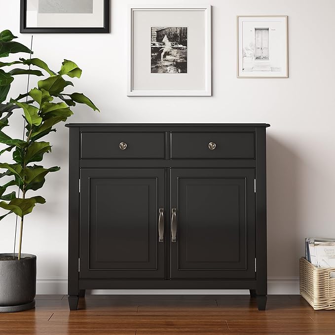 SIMPLIHOME Connaught SOLID WOOD 40 inch Wide Traditional Entryway Storage Cabinet in Black for the Living Room, Entryway and Family Room - LeafyLoom