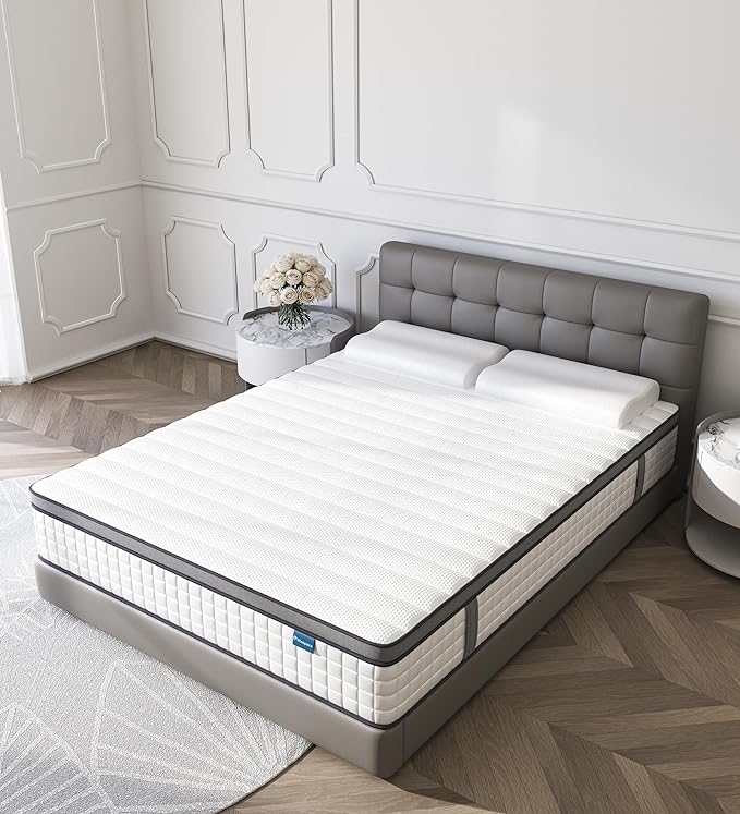 King Mattress,12 Inch Hybrid King Size Mattress in a Box,Mattresses with Memory Foam and Pocket Spring,Soft and Comfort White King Mattress,Non-Fiberglass,Medium Firm. - LeafyLoom