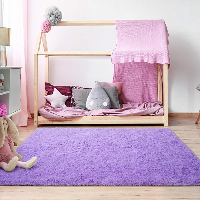 Softlife Ultra Soft Fluffy Area Rugs for Bedroom, Girls and Boys Room Kids Room Nursery Rug, 4 x 5.3 Feet Shaggy Fur Indoor Plush Modern Floor Carpet for Living Room Christmas Decor, Purple - LeafyLoom