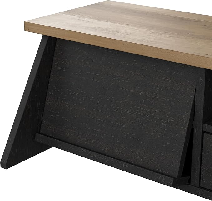 Bush Furniture Mayfield 60W L Shaped Computer Desk with Storage and Desktop Organizer in Vintage Black and Reclaimed Pine | Storage for Home Office Workspace - LeafyLoom