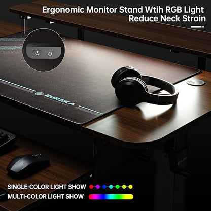 EUREKA ERGONOMIC Standing Desk Electric Adjustable Height (61"x43") Computer Desk with Keyboard Tray, Sit Stand Desk L Shaped Desk for Work/Home Office,Dual Motor,Memory Presets,2 USB/RGB,Walnut/Left - LeafyLoom