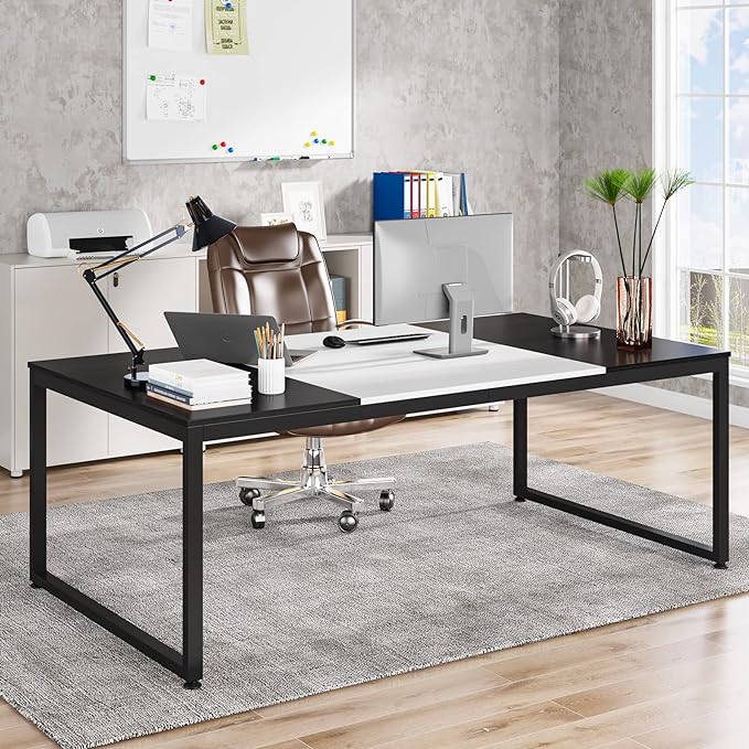 70.8 Inch Executive Desk, Large Computer Office Desk, Modern Simple Business Study Writing Table for Home Office - LeafyLoom