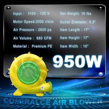 CoMiracle Air Blowers, 950 Watt 1.25 HP Inflatable Bounce House Air Blower, Outdoor Inflatable Castle and Jump Slides Blower - LeafyLoom