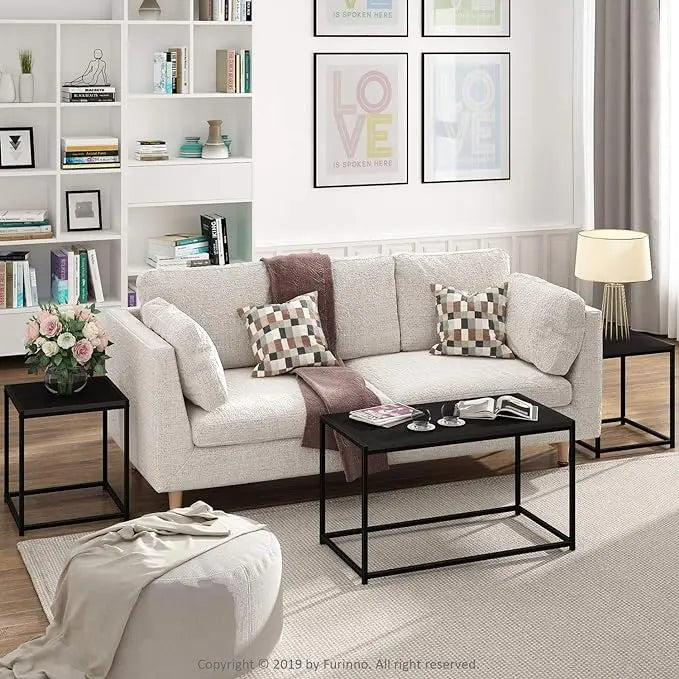 Furinno Camus Modern Living Room Coffee Table with 2 End Tables Set, French Oak Grey - LeafyLoom