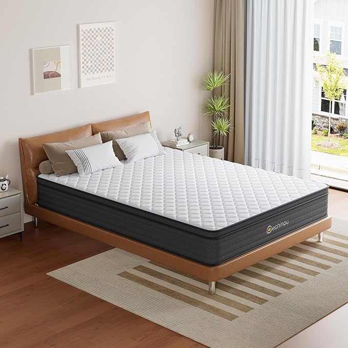 Queen Mattress, 10 INCH Queen Size Hybrid Mattress in a Box with Gel Memory Foam, Medium Firm Support, Pressure Relief, Motion Isolation, CertiPUR-US - LeafyLoom