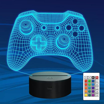 Attivolife Gamepad 3D Illusion Lamp, Controller Night Light with Remote Control + Timer 16 Color Changing Desk Lamp Kids Gamer Room Decor Plug in Best Cool Festival Birthday Gift for Boy Men - LeafyLoom