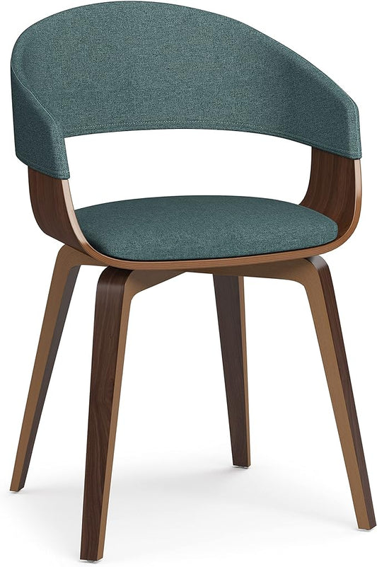 SIMPLIHOME Lowell Mid Century Modern Bentwood Dining Chair in Light Turquoise Blue Linen Look Fabric, For the Dining Room - LeafyLoom