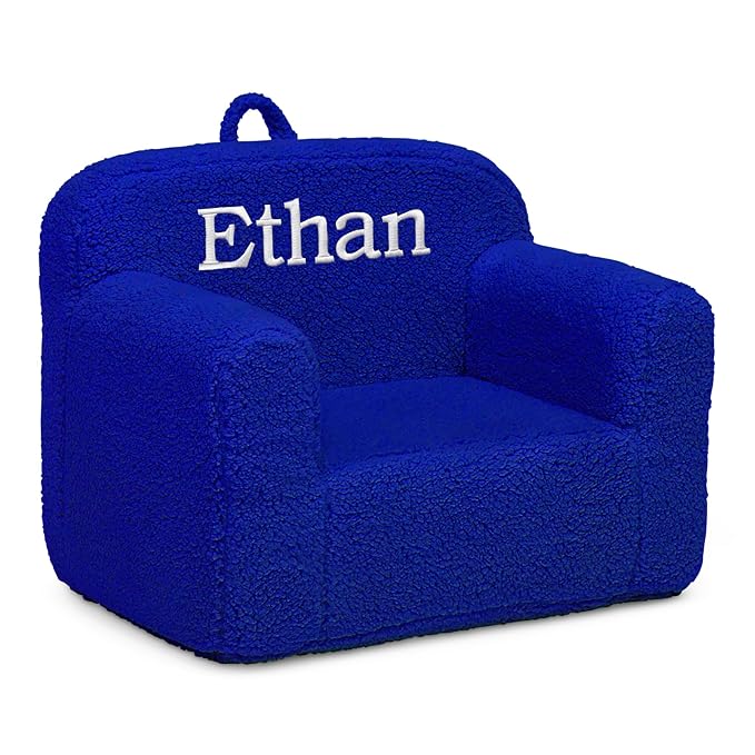 Delta Children Personalized Sherpa Cozee Chair - Customize with Name – Foam Kids Chair for Ages 18 Months and Up, Royal Blue - LeafyLoom