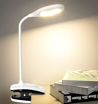 DEEPLITE LED Desk Lamp Clip on Lamp Battery Powered Clip on Light Book Light for Bed, Eye-Caring Flexible Arm Memory Touch 3 Color Modes & Stepless Brightness Portable Reading Light for Study Work. - LeafyLoom