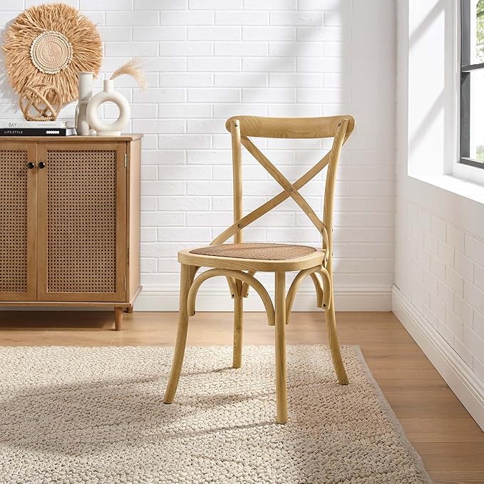 Modway Gear Rustic Modern Farmhouse Elm Wood Rattan Dining Chair in Natural - LeafyLoom