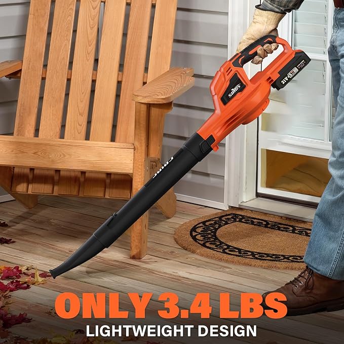 SOYUS Leaf Blower, 20V Leaf Blower Cordless with 2x2.0Ah Battery and Charger, 150 MPH Electric Leaf Blower with Two-Speed Mode, Blowers for Lawn Care, Debris Dust Cleaning(Orange) - LeafyLoom