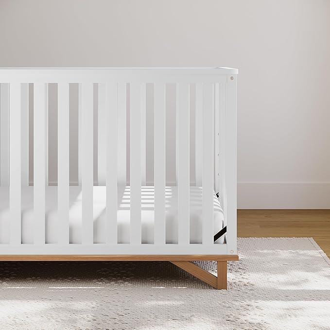 Storkcraft Santa Monica 5-in-1 Convertible Crib (White with Vintage Driftwood) – GREENGUARD Gold Certified, Modern Design, Two-Tone Baby Crib, Converts to Toddler Bed, Daybed and Full-Size Bed - LeafyLoom