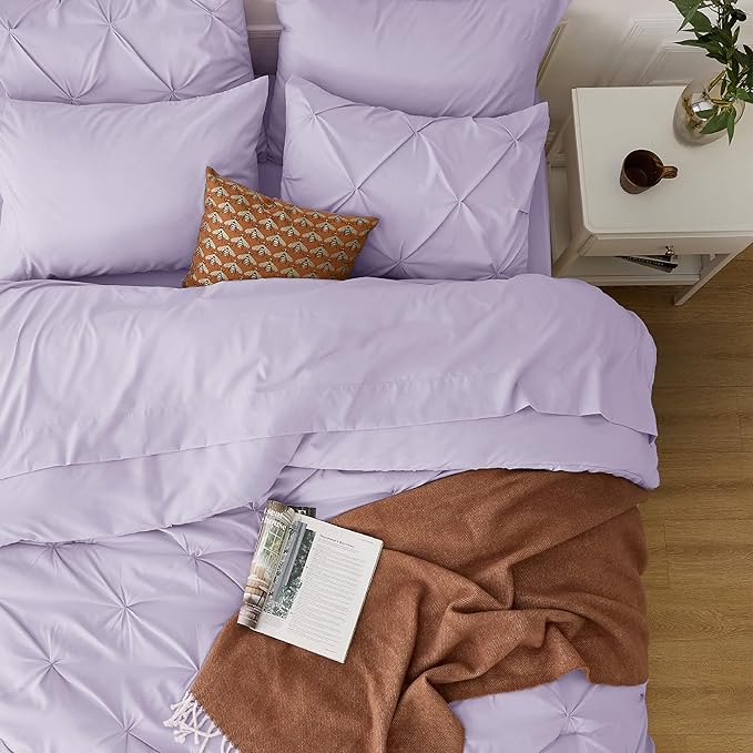 Bedsure California King Comforter Set - Cal King Bed Set 7 Pieces, Pinch Pleat Light Purple Cali King Bedding Set with Comforter, Sheets, Pillowcases & Shams - LeafyLoom